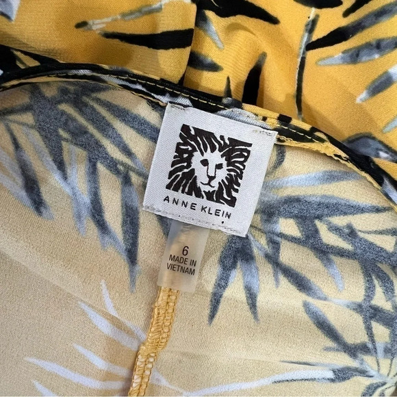 Anne Klein NEW Yellow Tropical Floral Dress 6 Jersey Stretch Draped Knee Length - Picture 11 of 11